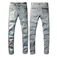 Jean en denim extensible tissé délavé de qualité supérieure pour homme, style motard, avec broderie, idéal hiver/printemps