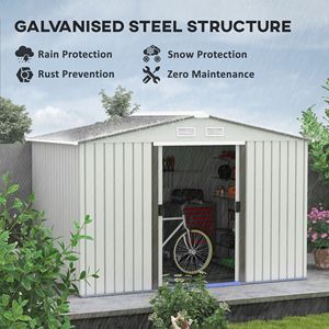 Casetta da Giardino in Metallo 9FT X 6FT con 2 Porte Scorrevoli e 4 Prese d'Aria, Organizzatore per Attrezzi e Utensili da Giardino in Lega di Legno per Esterni - Product Image 5