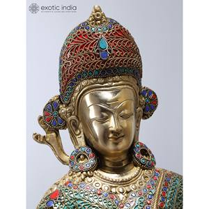 Sculpture en laiton Bhagawan Indradev de 14 pouces incrustation complexe et travail fait à la main en filigrane pour la maison et le temple fabriqué en Inde - Product Image 2