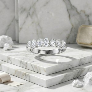 1.00CTW Oval Cut Diamond Half Eternity <b>Ring</b> Prong <b>Set</b> Solid <b>Gold</b> Anniversary Wedding Band Stackable Fine Jewelry for Women - Product Image 2