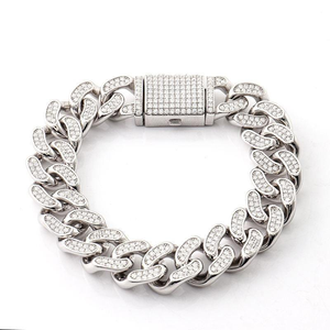Luxury <b>Iced</b> <b>Out</b> Moissanite Cuban Link Bracelet White Gold Finish Hip Hop Chunky <b>Chain</b> Statement Jewelry Unisex Style - Product Image 1