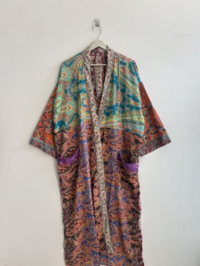 Kimono de Seda Estilo Boho para Mujer, Túnica con Parches Indios, Estampado Floral Paisley, Ropa de Verano para Vacaciones, Ropa de Dormir, Cuello en V, Transpirable - Product Image 3