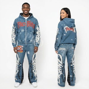 Custom Clothing French Terry Hoodie & Pants Set Streetwear <b>Spray</b> <b>Paint</b> Effect Graphic Custom Logo Hoodie & Jogger Tracksuit - Product Image 6