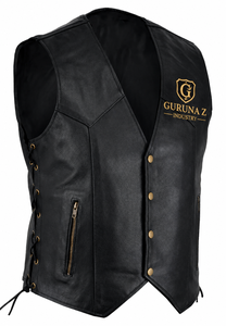 Gilet sans manches en cuir noir pour homme avec boutons-pression et poches latérales zippées, style motard, toutes saisons - Product Image 4