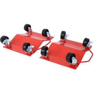 Chariot de manutention robuste à 4 roues, capacité 6000 lbs, avec piquets rouges, pour déplacement de voitures et chariots de manutention - Product Image 3