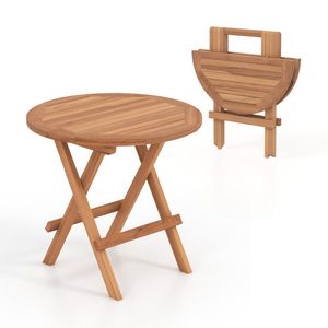 Round Patio <b>Folding</b> <b>Coffee</b> <b>Table</b> with Slatted Teak Wood Top for Outdoor Use - Product Image 1
