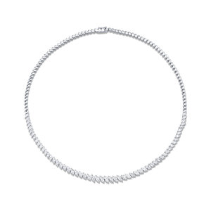 Collier tennis en platine serti de diamants marquise gradués cultivés en laboratoire et de maillons métalliques à sertissage clos, bijoux de mariée - Product Image 1