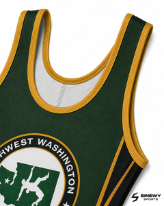 ชุดซิงเกิลเล็ตสำหรับนักมวยปล้ำชาย SINEWY SPORTS แบบสั่งทำพิเศษ พิมพ์ลายแบบ Sublimation สีเขียว ทอง ดำ กระชับรูปร่าง ระบายเหงื่อได้ดี ยืดหยุ่นได้ น้ำหนัก 260 กรัม สำหรับผู้ใหญ่ - Product Image 4