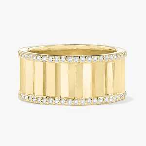 Bagues larges texturées à motif losanges cannelés, style éternité, pour superposition, en or massif 14k 18k, avec diamants de laboratoire ronds, bijoux fins - Product Image 1