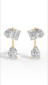 Artful Multi Stone Cascade Duet <b>Earrings</b> With Emerald And Pear Cut Lab Grown Diamonds 10K Gold Luxury <b>Fine</b> Jewelry Supplier - Product Image 5