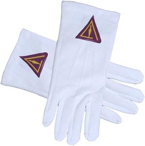 Masonic Regalia - Standard Gold Style Compass Face Cotton Gloves - <b>White</b> (One Size Fits Most). Masonic Gloves - Product Image 2