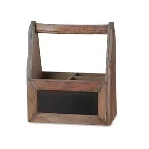 Wooden Storage Box Rectangular With Black Metal Handle Handmade For <b>Kitchen</b> Sundries Organization Rustic Style Wooden <b>Caddy</b> - Product Image 2