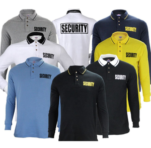 Polo de sécurité à manches longues pour homme, 100 % polyester, uniforme d'été pour agents de sécurité, blanc avec col noir, unisexe, détection par aiguille - Product Image 5