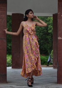 ชุดเดรสอินเดียผ้าฝ้ายพิมพ์ลายด้วยมือ 100% ลายดอกไม้ ทูนิคและเดรสยาวปักลายสไตล์ลำลอง ราคาโรงงาน - Product Image 2