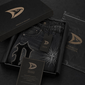 Gothic Y2K baggy velour applique denim jorts herren streetwear shorts with rhinestone detail low MOQ wholesale - Product Image 6