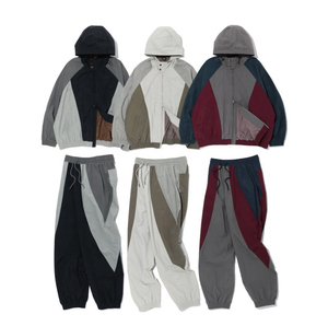 Unisex Hooded Tracksuit <b>Set</b> Oversized Sporty Zipper Design Breathable Woven Polyester Plain Dyed <b>Waterproof</b> Pants Jacket Autumn - Product Image 1