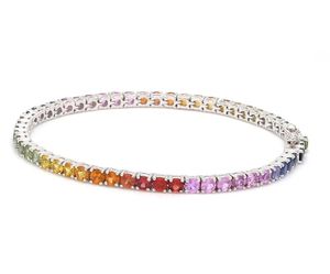 Luxury Rainbow Sapphire Tennis <b>Bracelet</b> 14K White Gold Multi Color Gradient <b>Gemstone</b> Tennis <b>Bracelet</b> For Women - Product Image 1