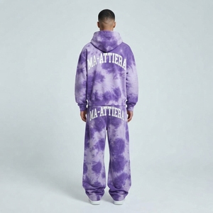 Men Purple <b>Tie</b> <b>Dye</b> <b>Hoodie</b> Pants Set Oversized Hooded Sweatshirt Wide Leg Pants Stud Detail Two Piece Streetwear Tracksuit - Product Image 4