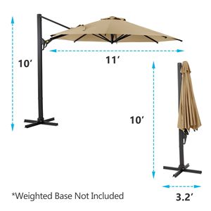 Parapluie extérieur carré kaki 10 FT avec poteau en aluminium Rotation à 360 degrés et réglage de l'inclinaison Parasols et bases de patio - Product Image 6