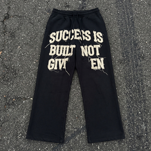 Men's Distressed Embroidery Sweatpants Drawstring Waist <b>Winter</b> Wide Leg Distressed Letter Embroider Patchs <b>Trouser</b> Pajama - Product Image 1