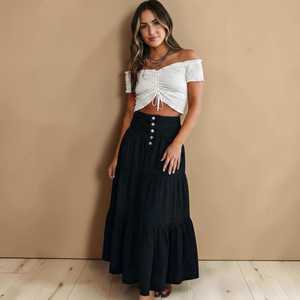 Women's <b>Denim</b> <b>Knee</b>-<b>Length</b> <b>Skirt</b> A-Line Ruffle Button Front Regular Fit Solid Color Casual Winter Knitted Waist Washed Cotton - Product Image 4
