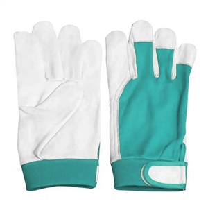 Gants de travail en coton à doigts entiers avec grip antidérapant, pour usage extérieur, unisexe, toutes saisons, fermeture auto-agrippante, bleu sarcelle et blanc - Product Image 1