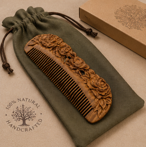 Hand Carved Wooden Hair Comb Floral Rose Design Natural Anti-Static Detangling Eco-Friendly Durable Curved <b>Beard</b> Hair Comb - Product Image 5