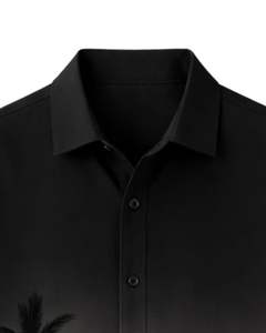 Camisa de Manga Corta con Botones y Estampado de Palmeras en Degradado Negro Personalizada, Camisa Casual de Verano para Hombre, Fabricante OEM, Suministro al por Mayor - Product Image 5