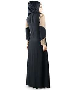 Women's YASIR APPARL A-Line Ankle-Length <b>Bow</b> Long Sleeve Embroidered Evening/ Formal Modest Abaya Hijab Dress Crepe Natural ODM - Product Image 2