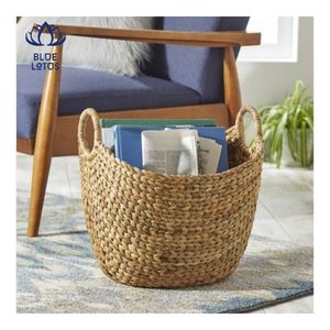 Panier en jacinthe d'eau prêt à être expédié, organisateur de rangement en fibre tressée pour le rangement des jouets et la présentation décorative, style durable - Product Image 2