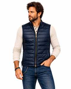 Gilet matelassé bleu marine pour homme, col montant, coupe-vent décontracté, vêtement d'hiver, couleur unie, coupe ajustée, vêtement d'extérieur - Product Image 1