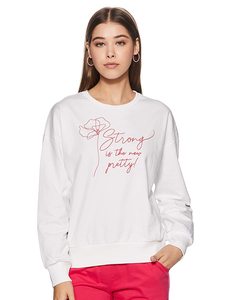 เสื้อสเวตเตอร์คอกลมสีขาวของผู้หญิงพร้อมลายดอกไม้สีแดง "แข็งแรงน่ารักใหม่" เสื้อผ้าฝ้ายถักแบบลำลองสำหรับฤดูใบไม้ร่วง - Product Image 1