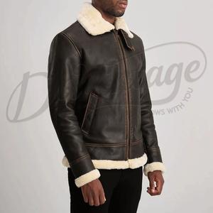 Chaqueta de aviador B3 personalizada para hombre, abrigo de invierno cálido de piel de oveja, chaqueta bomber de cuero con efecto envejecido y ribete de piel. - Product Image 5