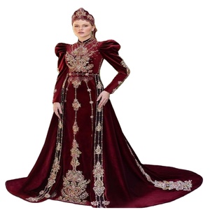 Vestido de Novia Rojo Hecho a Medida en Turquía, Elegante Vestido de Novia de Manga Larga Hasta el Suelo para Ocasiones Especiales - Product Image 1