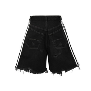 Shorts en jean asymétriques pour homme, taille haute, déchirés, effet usé, en coton noir, décontractés, pour l'été - Product Image 3