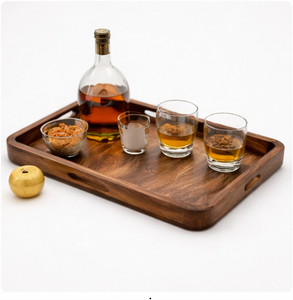 Premium <b>Wood</b> Serving Tray With Handle Large Rectangular Wooden Platter For Breakfast In <b>Bed</b> Coffee Table Decor Kitchen Organizer - Product Image 2