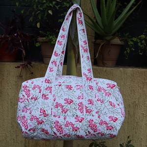 Quilted Flower Cotton <b>Duffel</b> <b>Bag</b> with Zipper Closure Portable Travel Tote Casual Style - Product Image 5