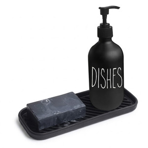 Porte-savon rectangulaire noir et blanc pour salle de bain avec design auto-drainant - Product Image 1