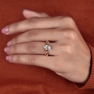 Nature Inspired Pear Cut Lab Grown Diamond Engagement Ring 14K Gold Vintage Style 1.56ct Total Carat Weight <b>Bridal</b> Anniversary - Product Image 6