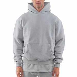 Custom Logo Heavyweight Oversized Hoodie Men Streetwear High Quality Cotton Fleece <b>Plain</b> <b>Grey</b> Blank Unisex Pullover <b>Hoodies</b> - Product Image 3