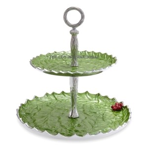 Aluminum Metal Nickel Plated Tree Leaf Look Cake Stand 2 Tier Cupcake Cookies and <b>Sweets</b> Decorative Cake Stand - Product Image 2