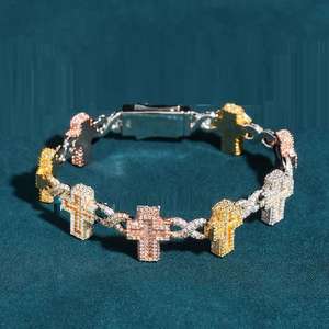 Pulsera de Hip Hop para Hombre con Cuentas Brillantes de Tres Colores, Chapada en Oro de 18K, con Eslabones Cruzados y Ocho Cadenas, Totalmente Pavimentada, para Aniversario - Product Image 1