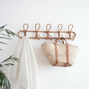 Handmade Rattan Wall <b>Hook</b> Rack Multifunctional Coat and Towel Holder Space Saving Minimalist Home Decor Organizer for Bedroom - Product Image 1