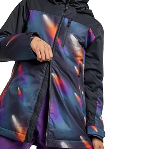 Chaqueta Impermeable Cortavientos para Esquí y Snowboard para Mujer, Azul Marino, Negro, Morado, Naranja, Blanco, Estampado Abstracto, con Capucha y Cierre Completo - Product Image 4