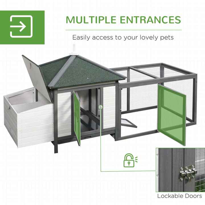 77-Inch Gray Wooden Chicken Coop with Weatherproof Roof Nesting Box Removable Tray for Outdoor Backyard Garden Garden Buildings