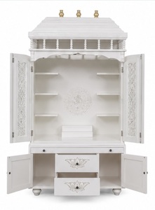 Attractive Hand Carved Temple For Luxury Villas Modern White Wooden Pooja Mandir Cabinet WithStorage Puja Altar For Home UK Sale - Product Image 5