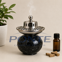 Brûleur d'encens de luxe moderne en marbre noir avec couvercle en acier inoxydable, fait main, écologique, pour aromathérapie, Indian Spring Boutique Home