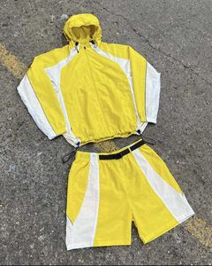 Ensemble de survêtement léger deux pièces unisexe en polyester respirant imprimé vert, coupe-vent d'été, à prix abordable, avec sweat à capuche et short - Product Image 6