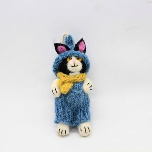 Knitted Cat Doll Christmas Decoration Cartoon Blue With Yellow Scarf Handmade Ornament - Product Image 5