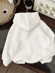 <b>Women</b> Black Hooded Sweatshirt with <b>White</b> Bow Print Front Logo Eco-Friendly Casual Winter Wear Polyester Knitted Full Sleeve - Product Image 3